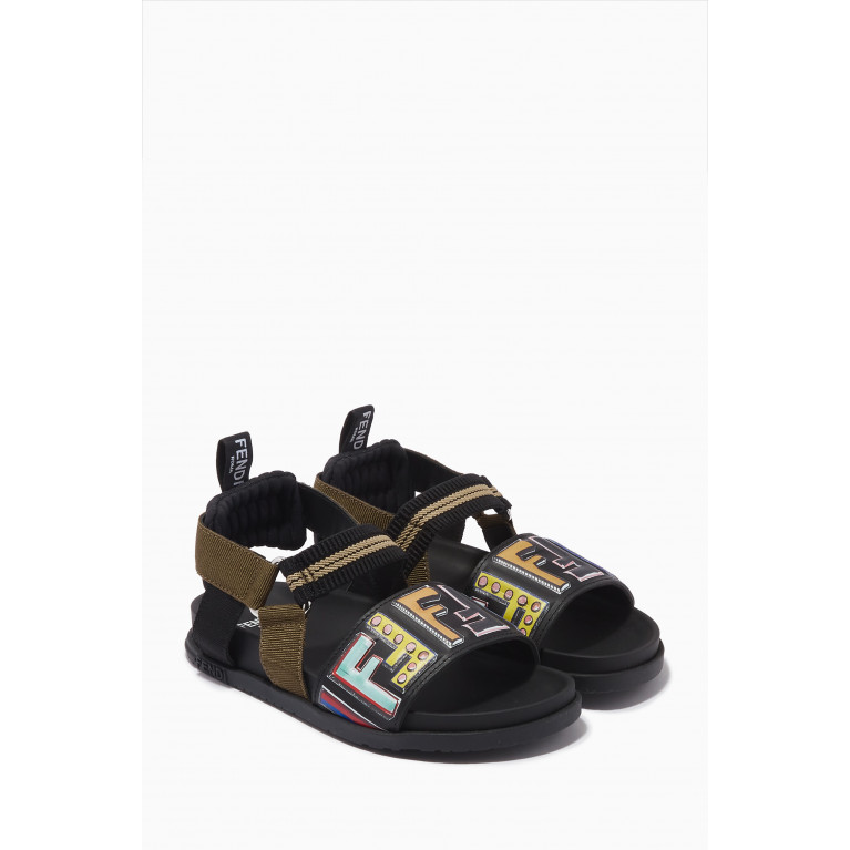 FF Logo Sandals in Leather & Canvas