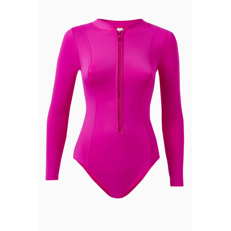 Good American - Compression Zip-up Surf Suit in Stretch-nylon Pink