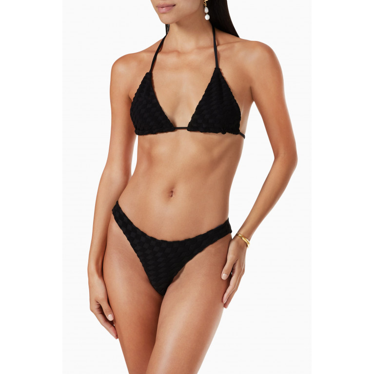 Good American - Jacquard Better Bikini Briefs in Terry Woven Fabric Black