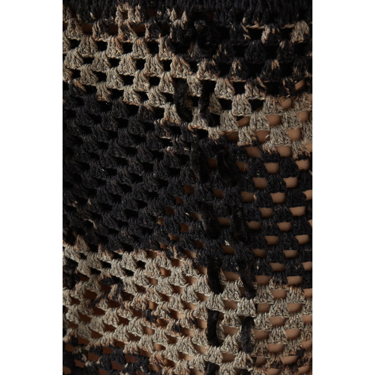 Alix Pinho - Paradise Fringe Crochet Midi Skirt in Cotton Black