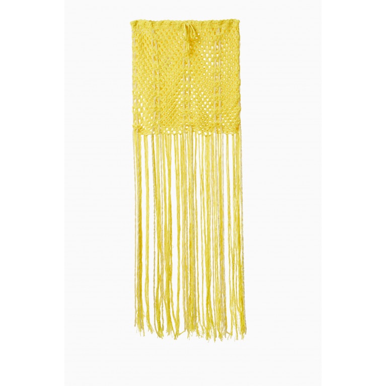 Alix Pinho - Paradise Fringe Crochet Midi Skirt in Cotton Yellow