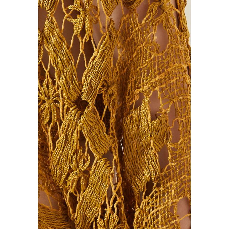 Alix Pinho - Golden Crochet Midi Robe in Viscose