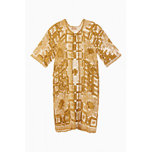 Alix Pinho - Golden Crochet Midi Robe in Viscose