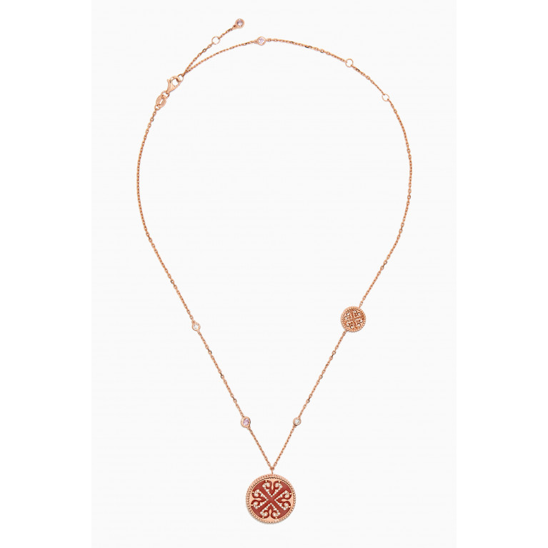 Damas - Lace Double Medallion Diamond Necklace In 18kt Rose Gold