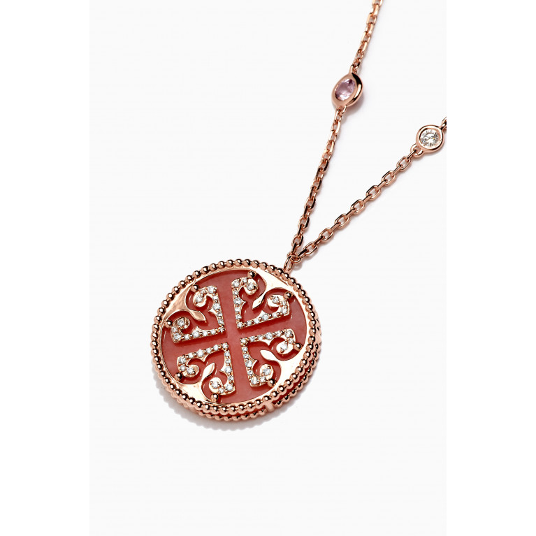 Damas - Lace Double Medallion Diamond Necklace In 18kt Rose Gold