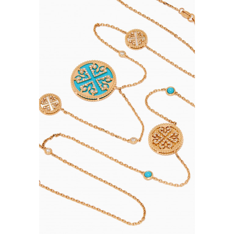 Damas - Lace Medallion Turquoise & Diamond Double Layer Necklace in 18kt Yellow Gold