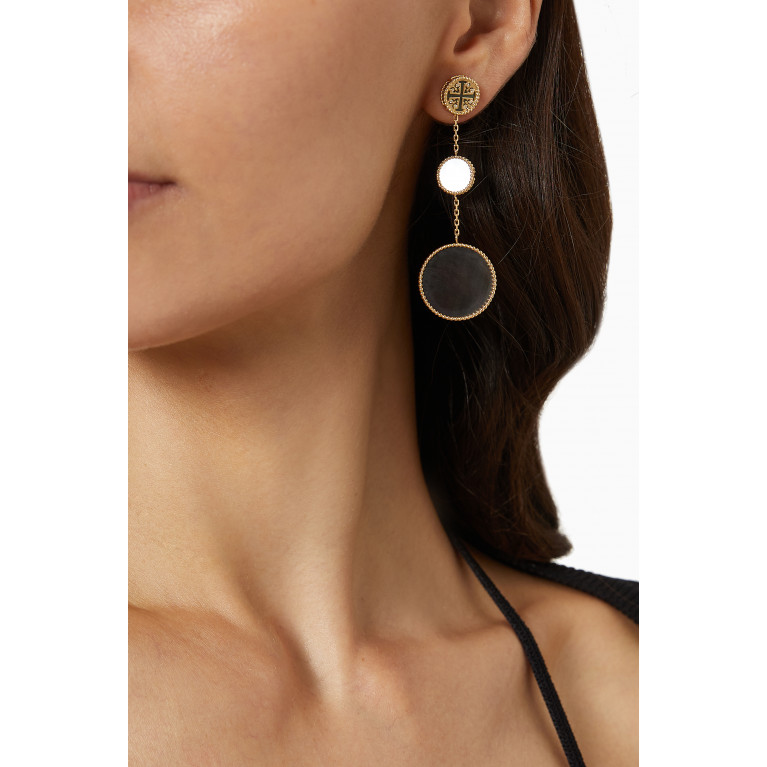 Damas - Lace Medallion Mother of Pearl Drop Earrings in 18kt Yellow Gold