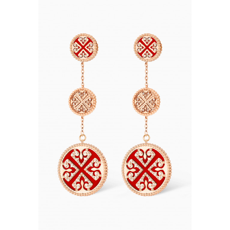 Damas - Lace Red Carnelian Diamond Earrings in 18kt Rose Gold