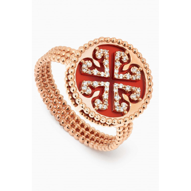 Damas - Lace Red Carnelian Diamond Ring in 18kt Rose Gold