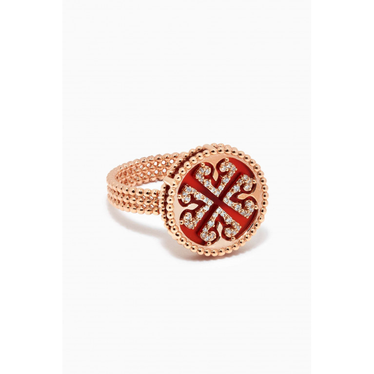 Damas - Lace Red Carnelian Diamond Ring in 18kt Rose Gold