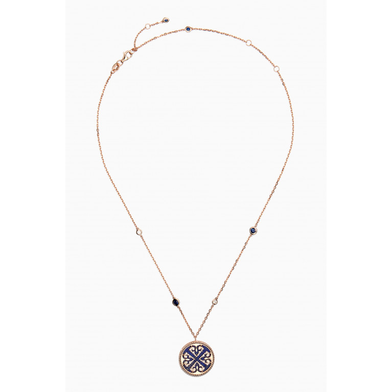 Damas - Lace Medallion Lapiz Lazuli & Diamond Necklace in 18kt Rose Gold