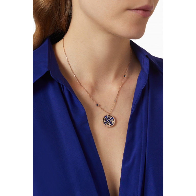 Damas - Lace Medallion Lapiz Lazuli & Diamond Necklace in 18kt Rose Gold