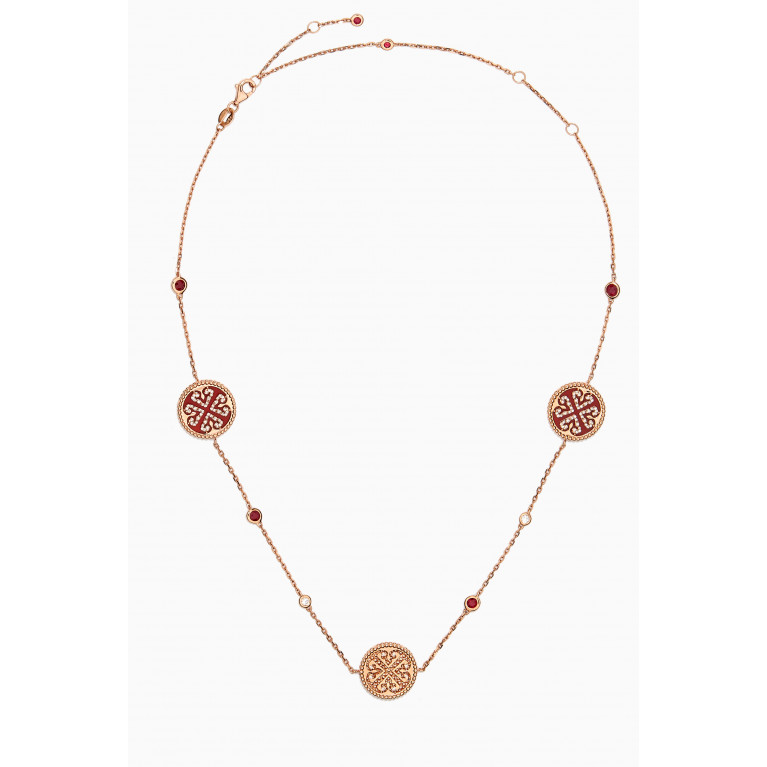 Damas - Lace Red Carnelian Ruby Diamond Necklace in 18kt Rose Gold