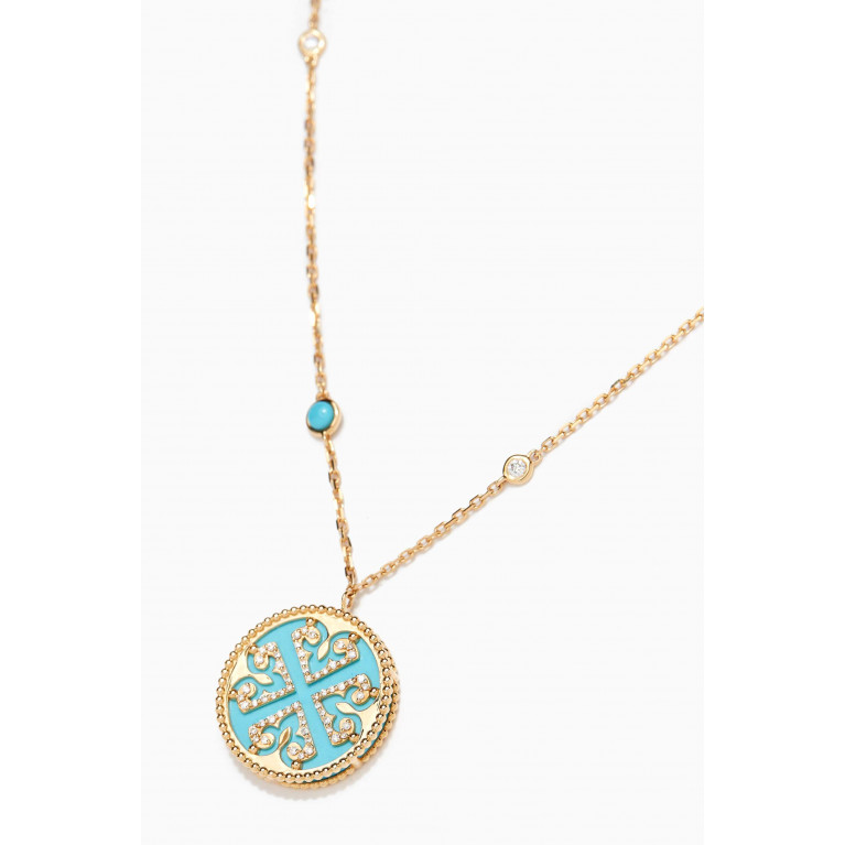 Damas - Lace Turquoise & Diamond Medallion Necklace in 18kt Yellow Gold