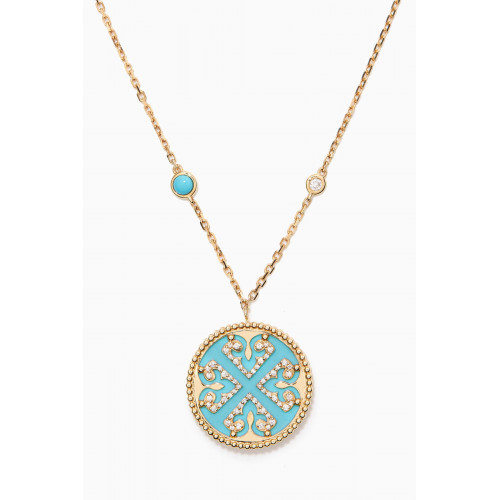 Damas - Lace Turquoise & Diamond Medallion Necklace in 18kt Yellow Gold