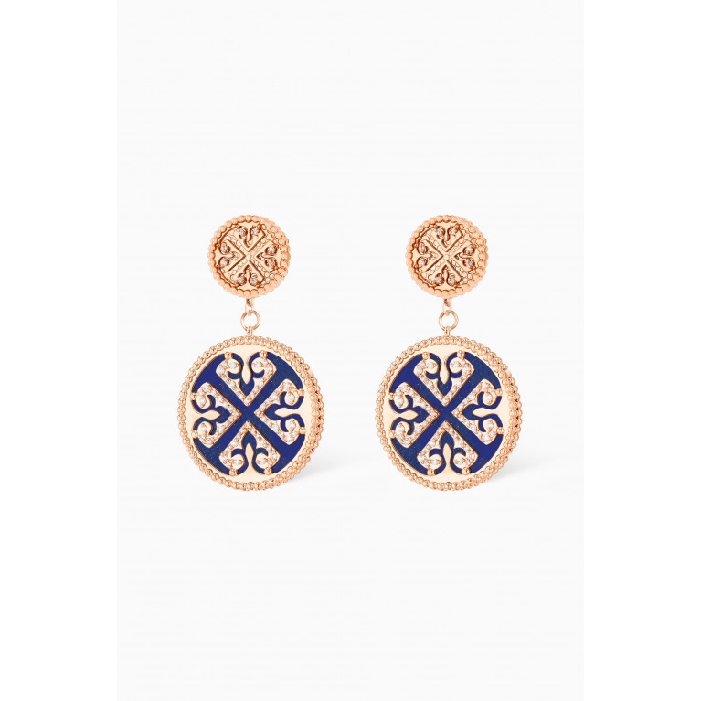 Damas - Lace Lapiz Lazuli & Diamond Two Way Dangle Earrings Earrings in 18kt Rose Gold