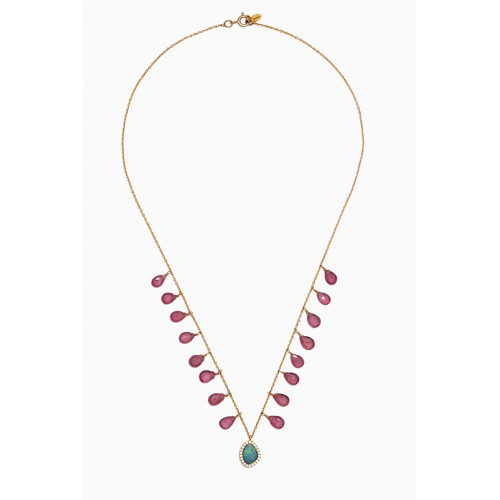 Dima Jewellery - Pink Sapphire, Opal & Diamond Charm Necklace in 18kt Yellow Gold