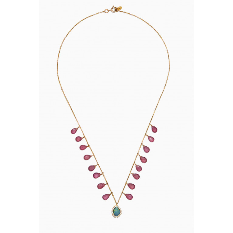 Dima Jewellery - Pink Sapphire, Opal & Diamond Charm Necklace in 18kt Yellow Gold