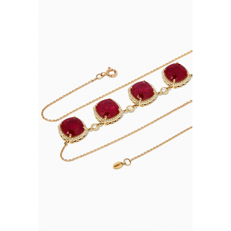 Dima Jewellery - Square Ruby & Diamond Necklace in 18kt Yellow Gold