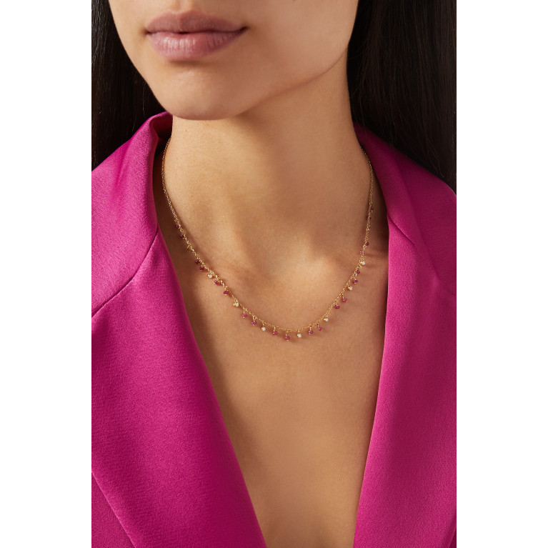 Dima Jewellery - Ruby & Diamond Necklace in 18kt Yellow Gold
