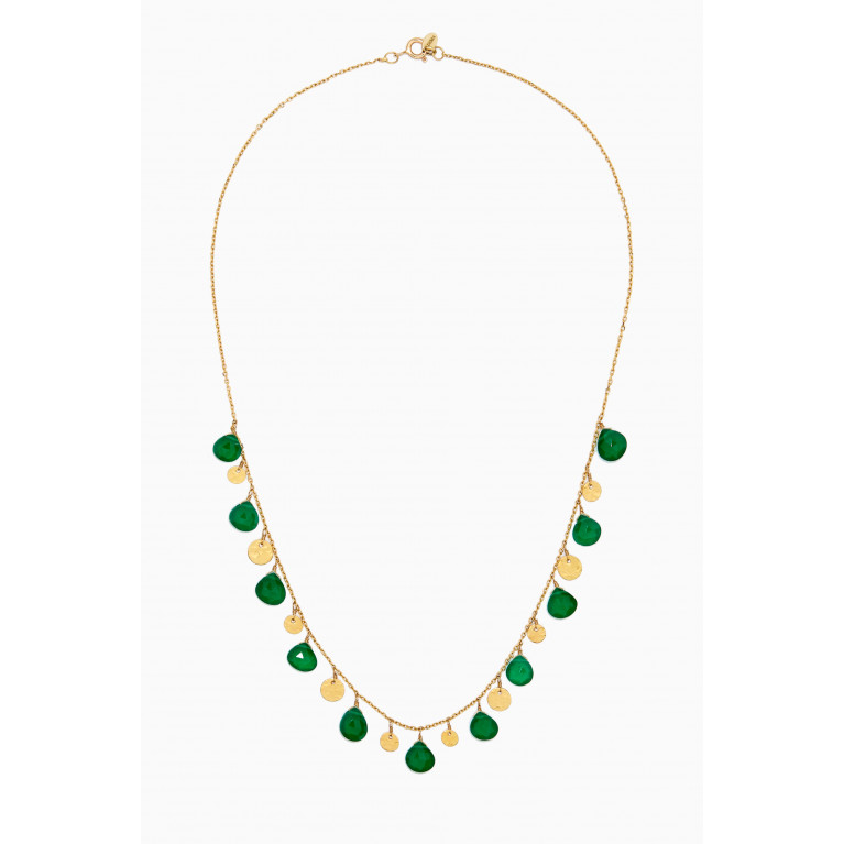 Dima Jewellery - Coin Green Onyx Drop Necklace in 18kt Yellow Gold