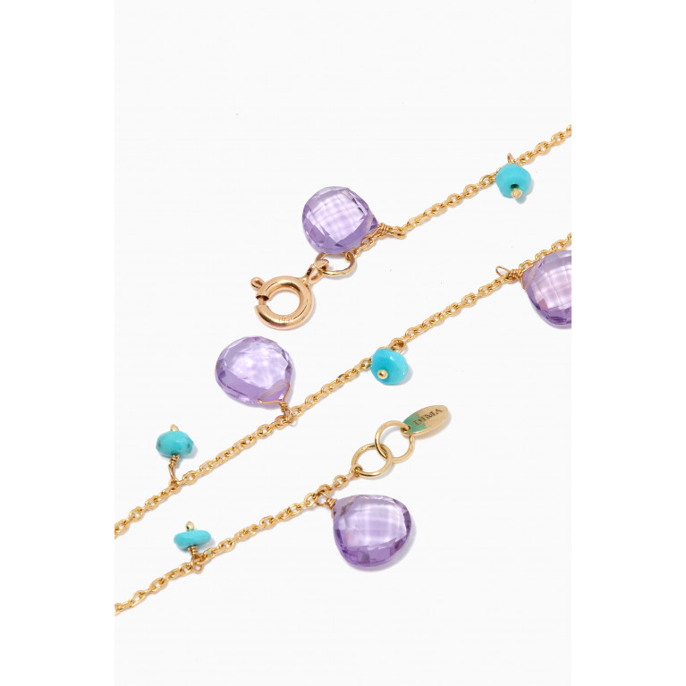 Dima Jewellery - Amethyst & Turquoise Drop Bracelet in 18kt Yellow Gold