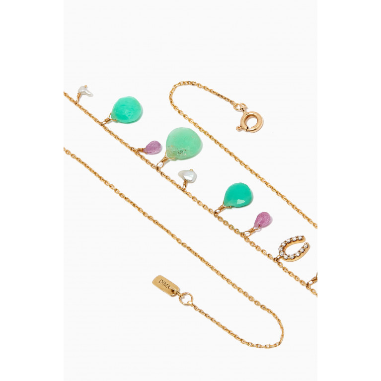 Dima Jewellery - Chrysoprase, Pink Sapphire & Diamond Necklace in 18kt Yellow Gold