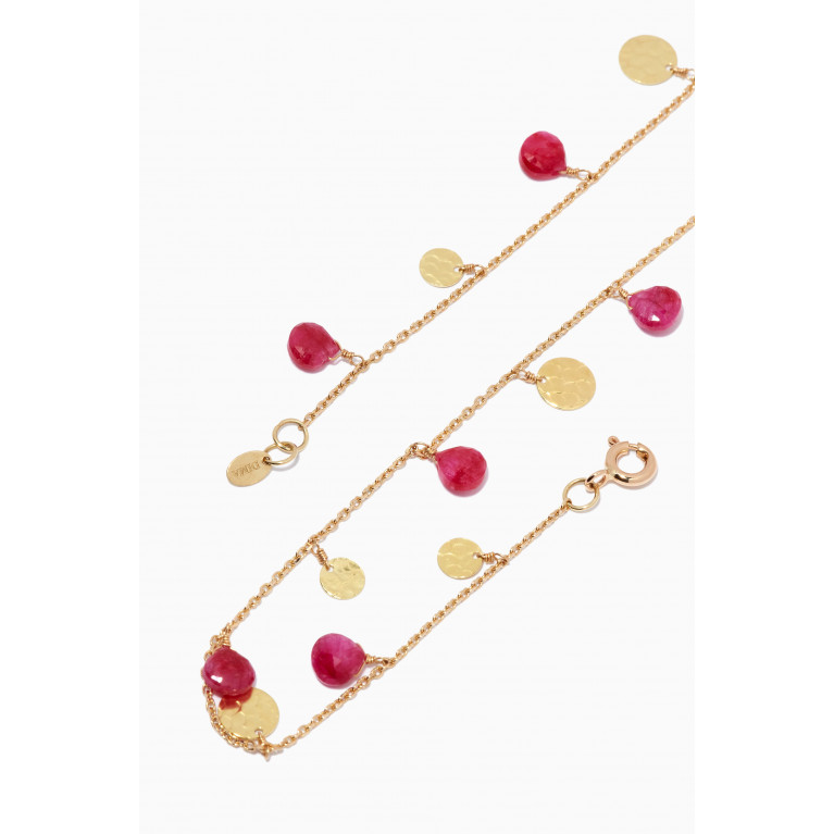 Dima Jewellery - Coin Pink Sapphire Anklet in 18kt Yellow Gold