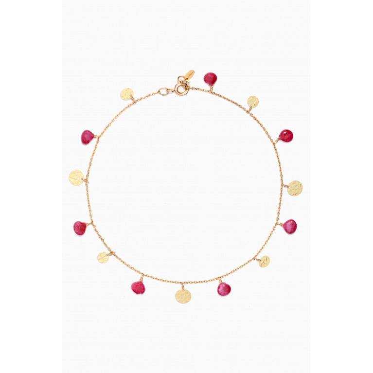 Dima Jewellery - Coin Pink Sapphire Anklet in 18kt Yellow Gold