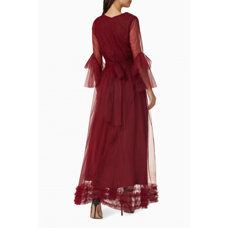 Amri - Frilled Maxi Dress in Tulle Burgundy