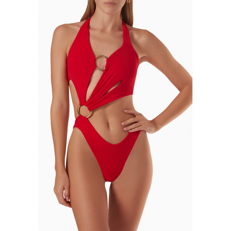 Louisa Ballou - Sex Wax One-piece Swimsuit in Recycled Stretch Nylon Red