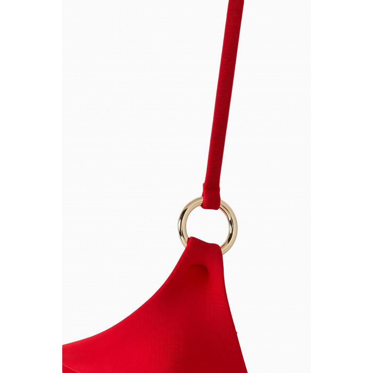 Louisa Ballou - Mini Ring Triangle Bikini Top in Recycled Nylon Red
