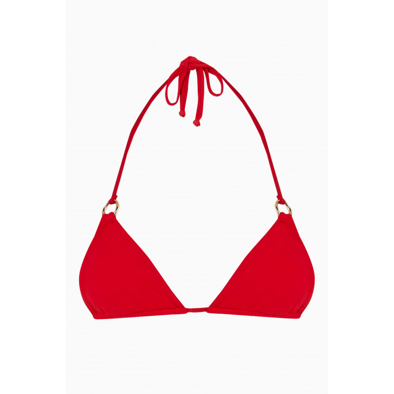 Louisa Ballou - Mini Ring Triangle Bikini Top in Recycled Nylon Red