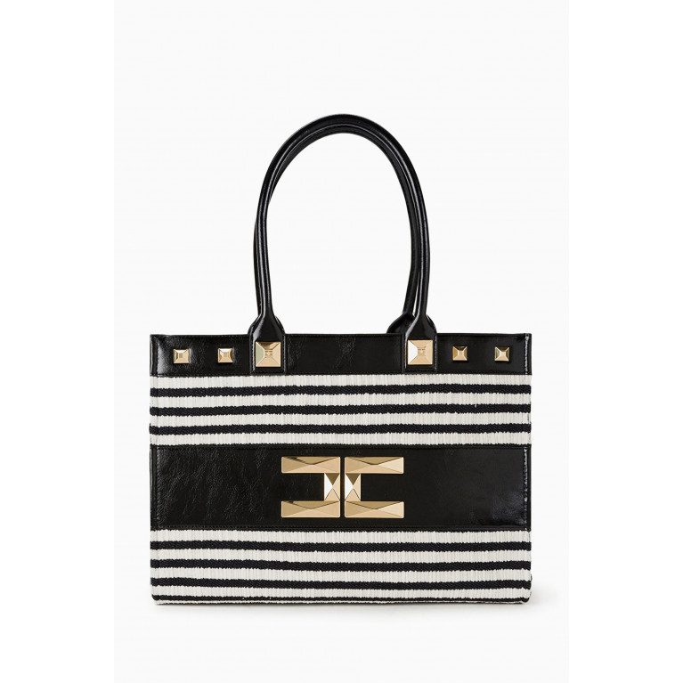 Elisabetta Franchi - Medium Striped Shopper Bag in Textured-fabric Multicolour