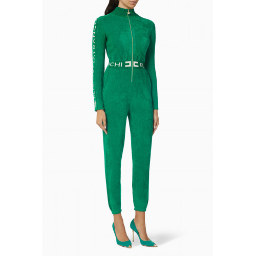 Elisabetta Franchi - Logo Jumpsuit in Wool-blend Green
