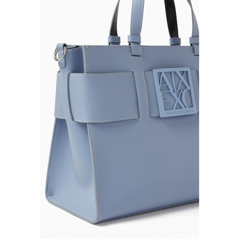 Armani - Logo Plaque Big Tote Bag in Faux Leather Blue
