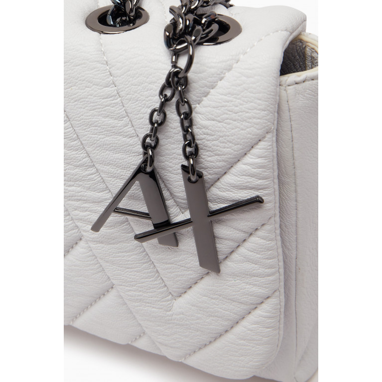 Armani - AX Logo Shoulder Bag in Quilted Faux Leather White