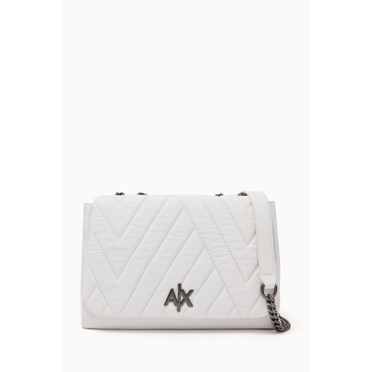 Armani - AX Logo Shoulder Bag in Quilted Faux Leather White