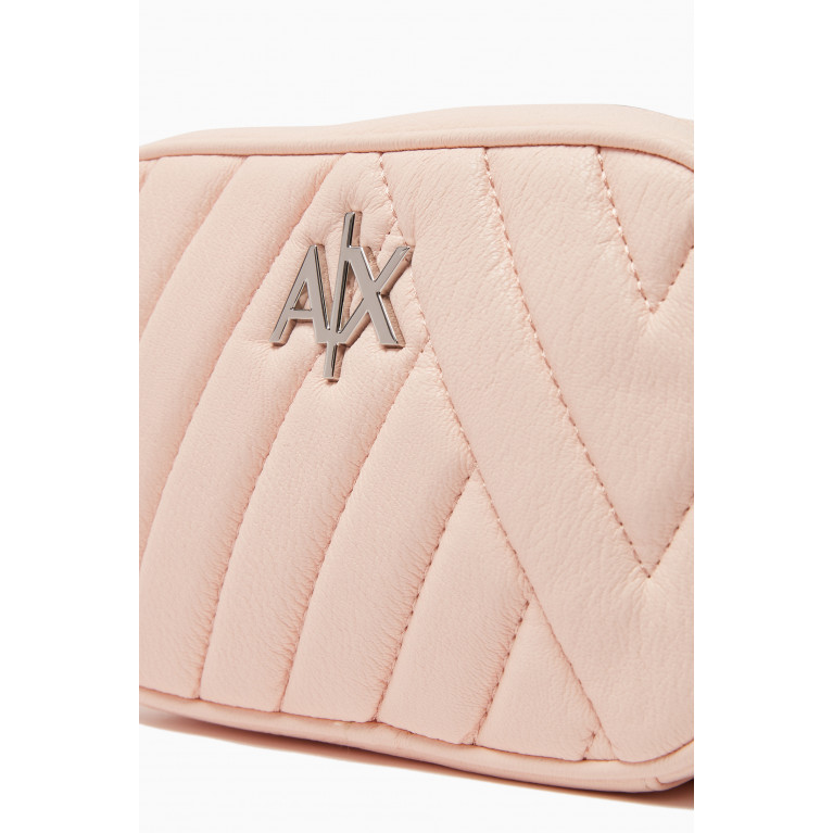 Armani - AX Logo Camera Bag in Quilted Faux Leather Neutral