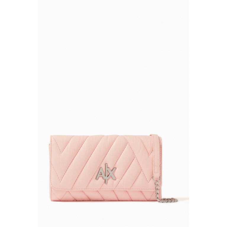 Armani - Logo Plaque Wallet on Chain in Quilted Fabric Pink