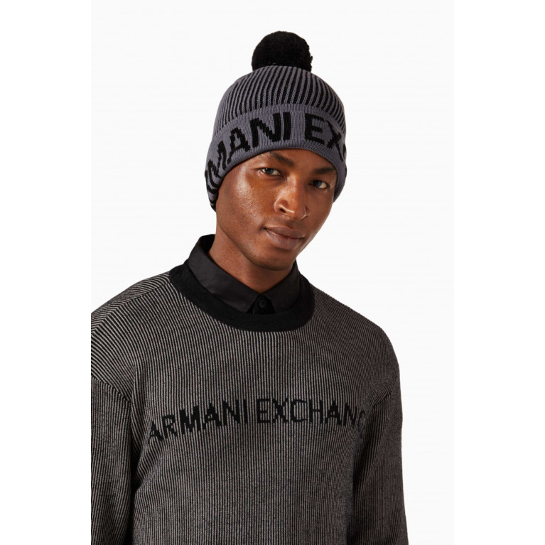 Armani Exchange - AX Logo Beanie in Wool-blend Knit