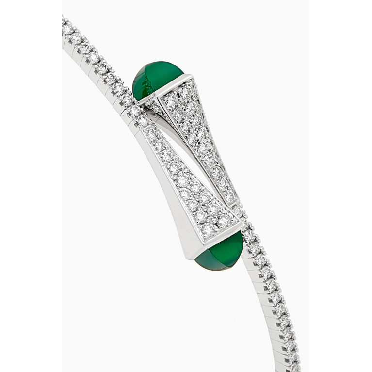 Marli - Cleo Diamond Slim Bracelet with Green Agate in 18kt White Gold