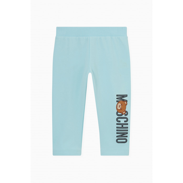 Moschino - Logo & Teddy Print Sweatpants in Cotton Jersey Blue