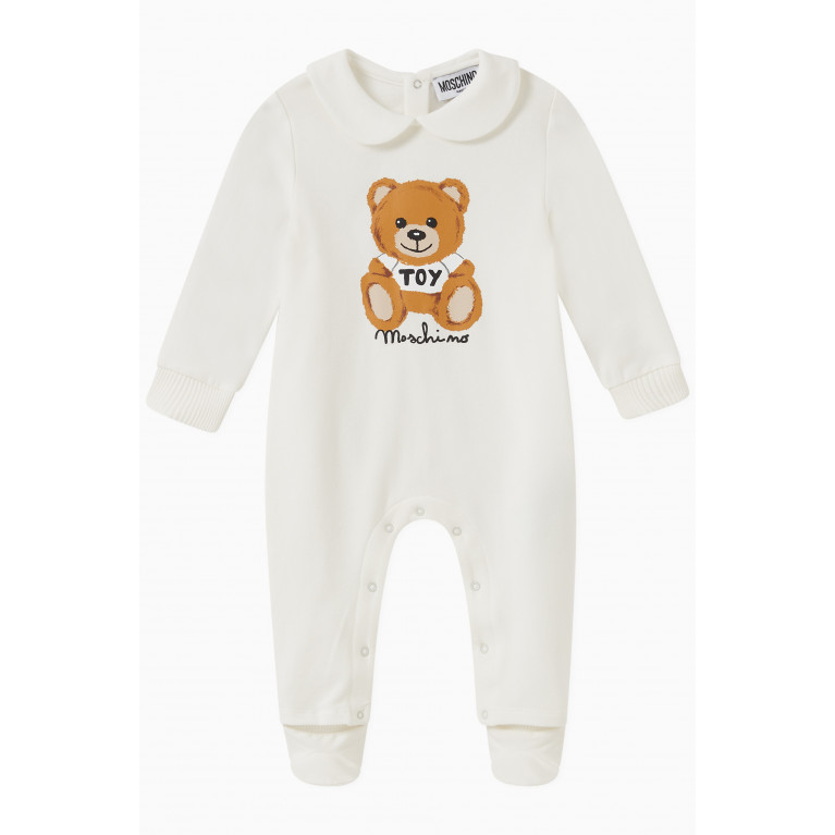 Moschino - Teddy Toy & Logo Print Sleepsuit in Cotton Jersey