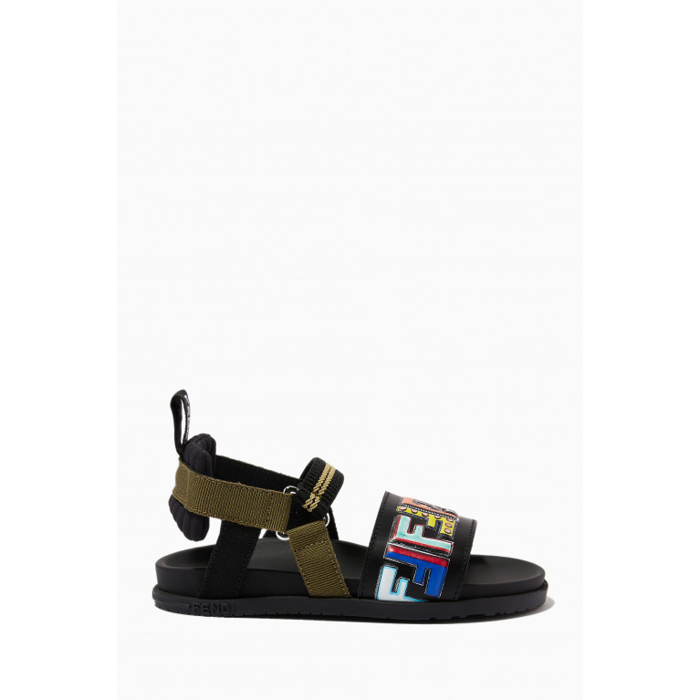 Fendi - FF Logo Sandals in Leather & Canvas