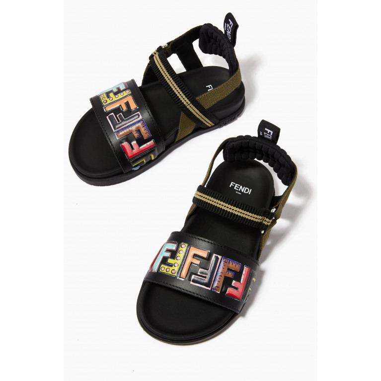 Fendi - FF Logo Sandals in Leather & Canvas