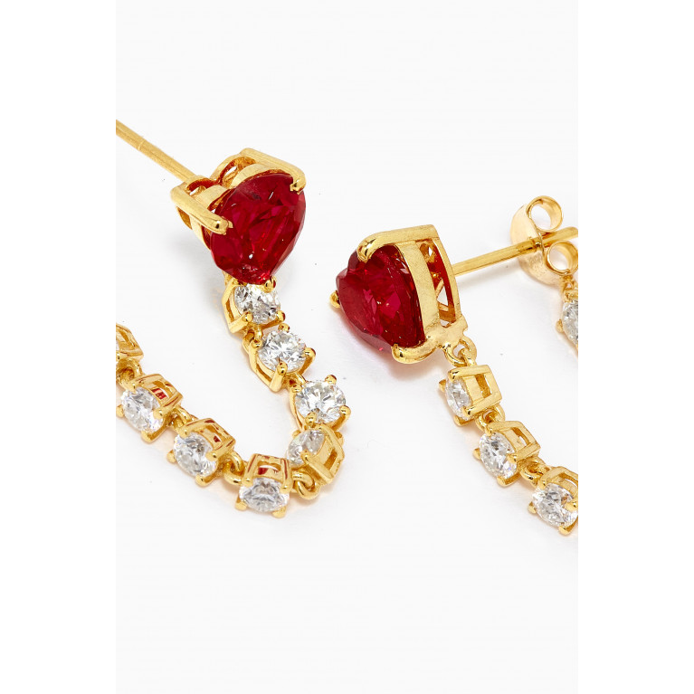 AQ by Aquae Jewels - Heart Loop Red Sapphire Earrings in Gold Vermeil Red