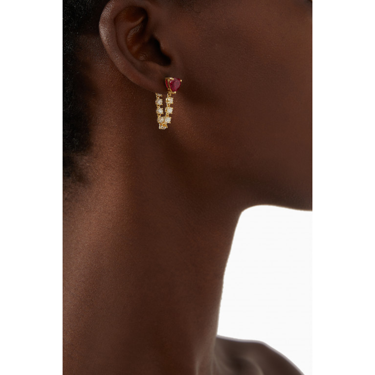 AQ by Aquae Jewels - Heart Loop Red Sapphire Earrings in Gold Vermeil Red