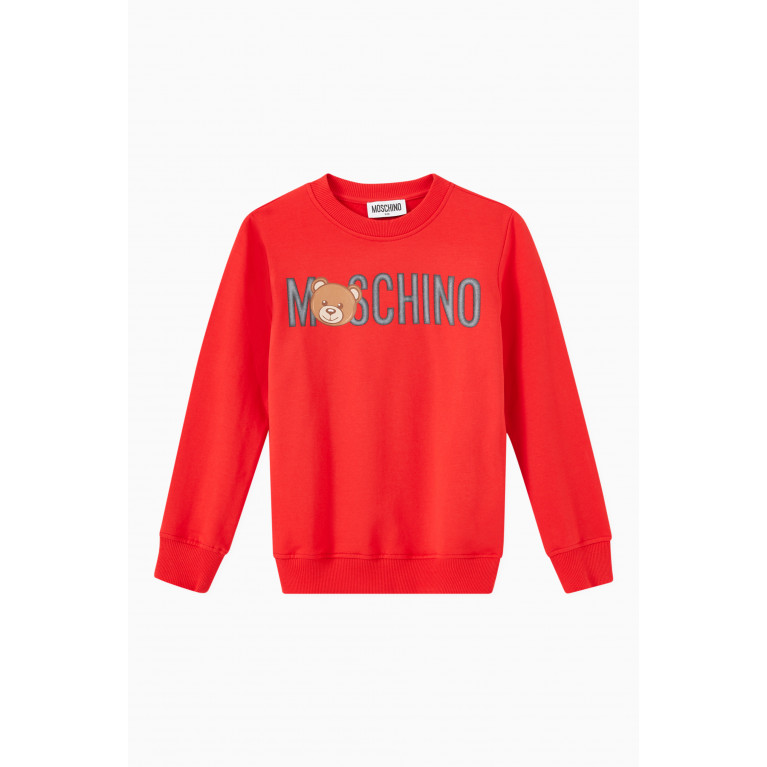 Moschino - Logo & Teddy Bear Print Sweatshirt in Cotton Red