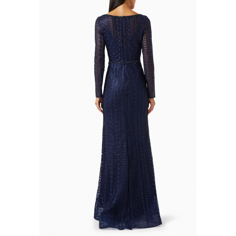 Mac Duggal - Embroidered Trumpet Gown in Lace Blue